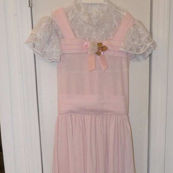 Vintage Girls Maxi Dress Pink White Lace Ruffles Mini World Inc Pageant Size 12 - Picture 7 of 9